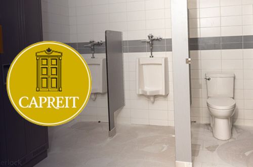 new construction washroom with CAPREIT logo